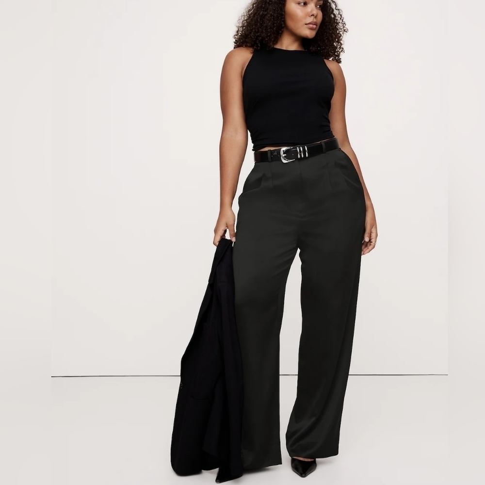 Banana Republic satin black wide leg pull on pants sz small new WP51